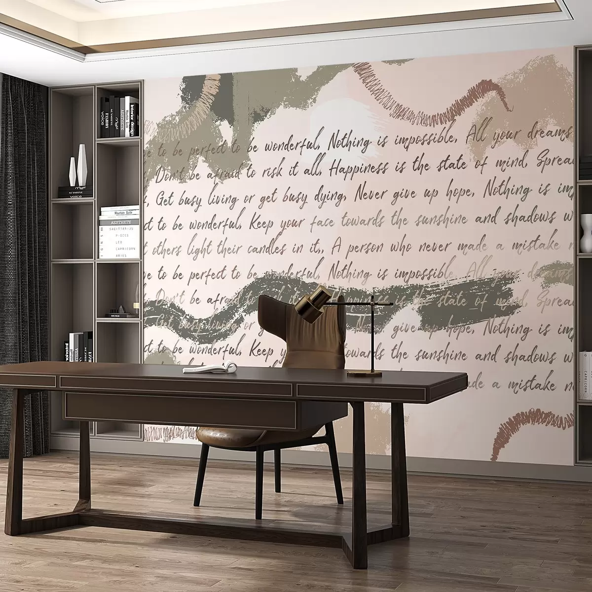 Fototapete Design mit inspirierenden Zitaten, Abstraktion, natürlichen Farben w03909