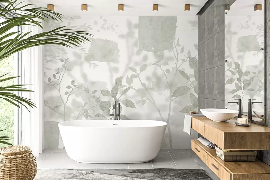 Fototapete Bäume Silhouetten, Äste, Natur, Aquarell, grüne Farben w03911v1