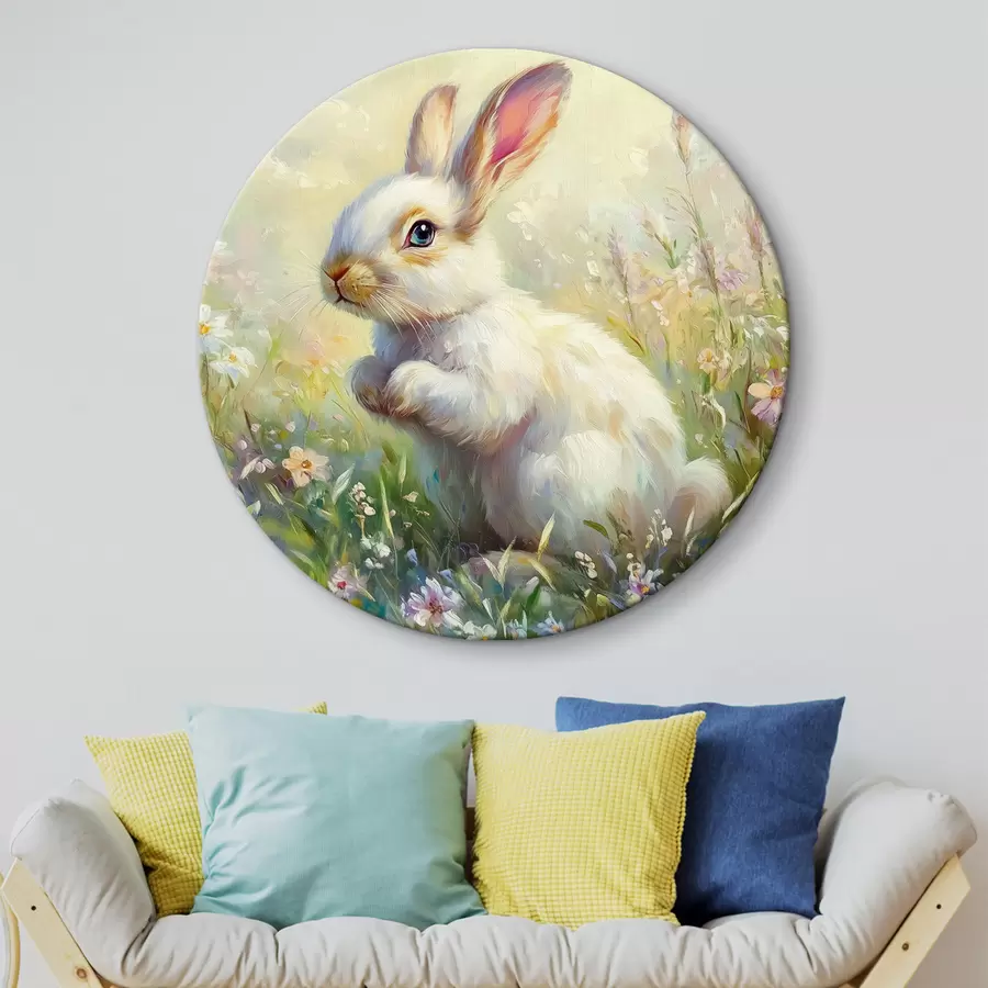 Wandbilder Weißer Hase inmitten von Blumen r44326