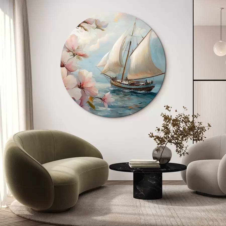 Wandbilder Boot auf dem Meer und große Blumen r44330