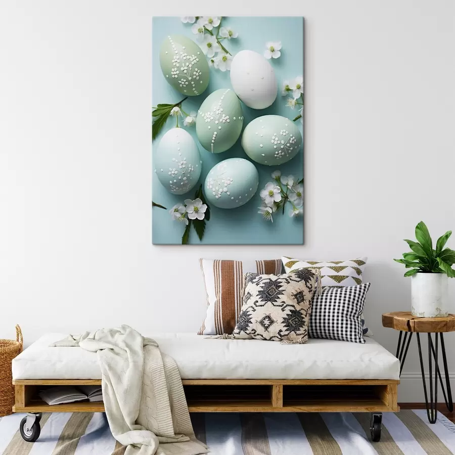 Wandbilder Hase mit Blumen auf einem zarten beigen Hintergrund im Aquarellstil s44386