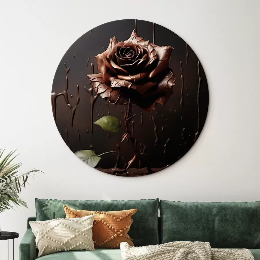 Wandbilder Braune Rose auf dunklem Hintergrund mit Schokoladenspritzern r44381