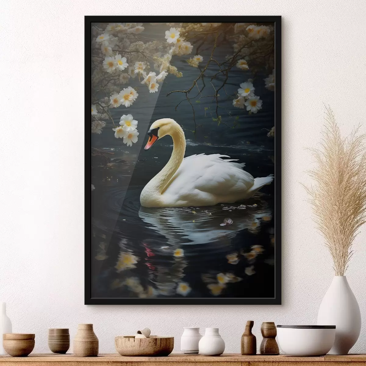 Poster Schöner Schwan auf dem See f44390
