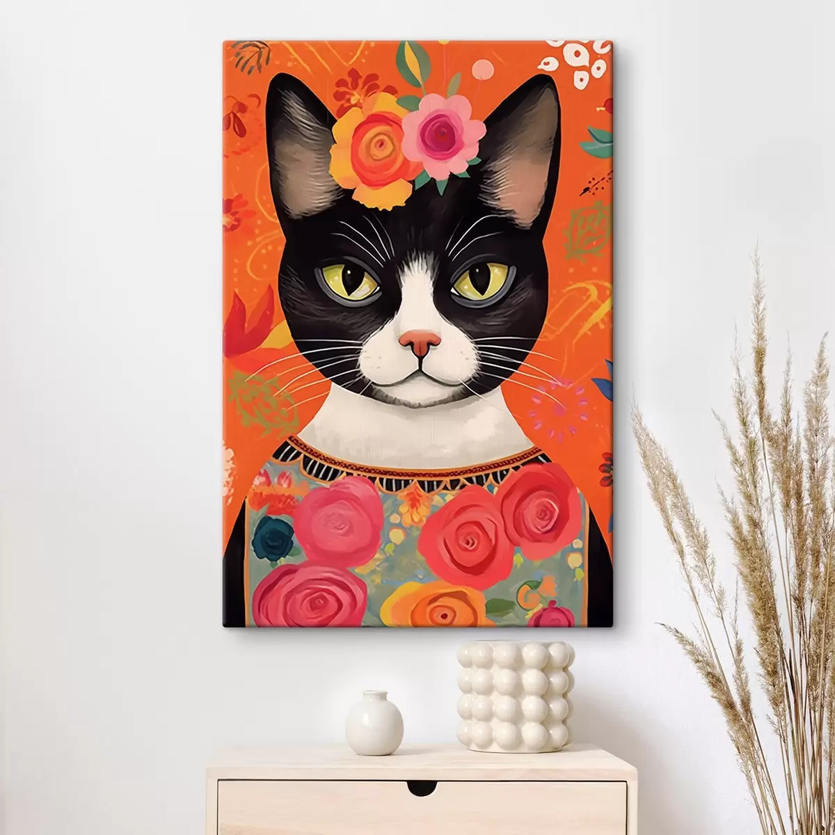 Wandbilder Katze mit Blumenmotiv s44262