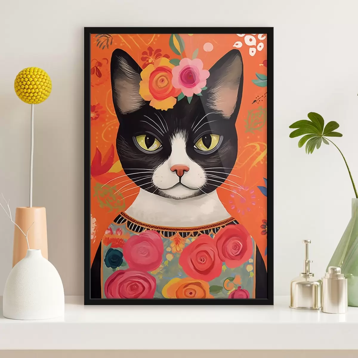Poster Katze mit Blumenmotiv f44262
