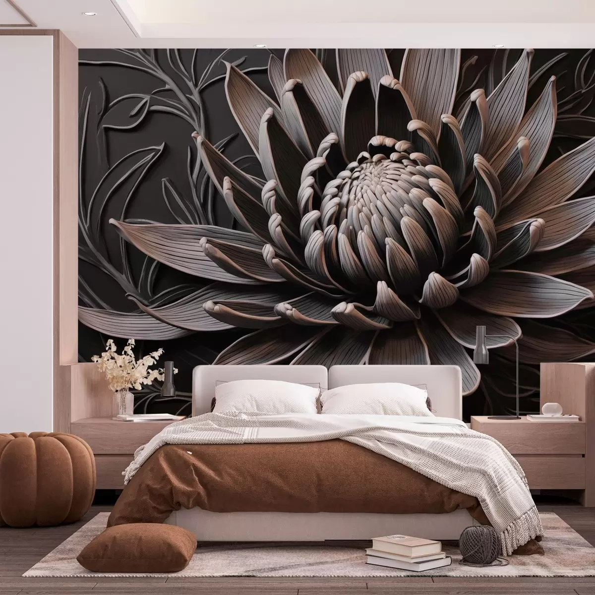 Fototapete Protea-Blüte, beige und schwarz w03930