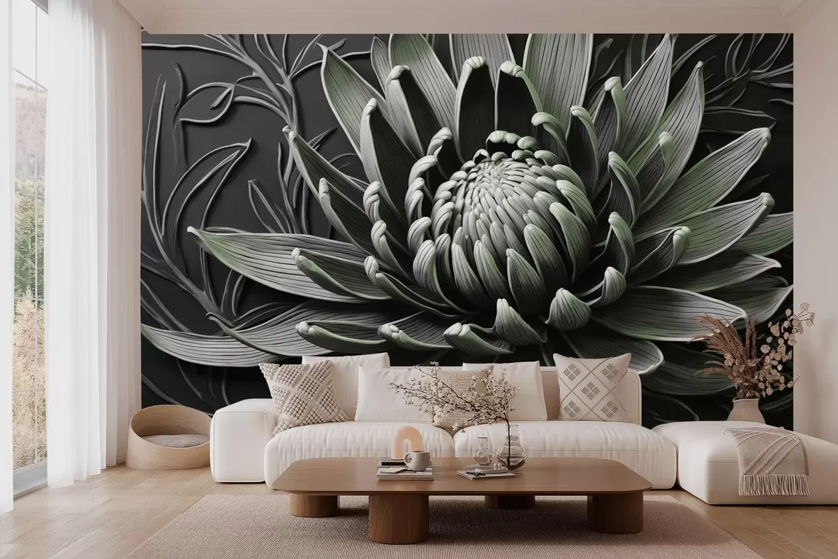 Fototapete Protea-Blüte, grün und schwarz w03930v3