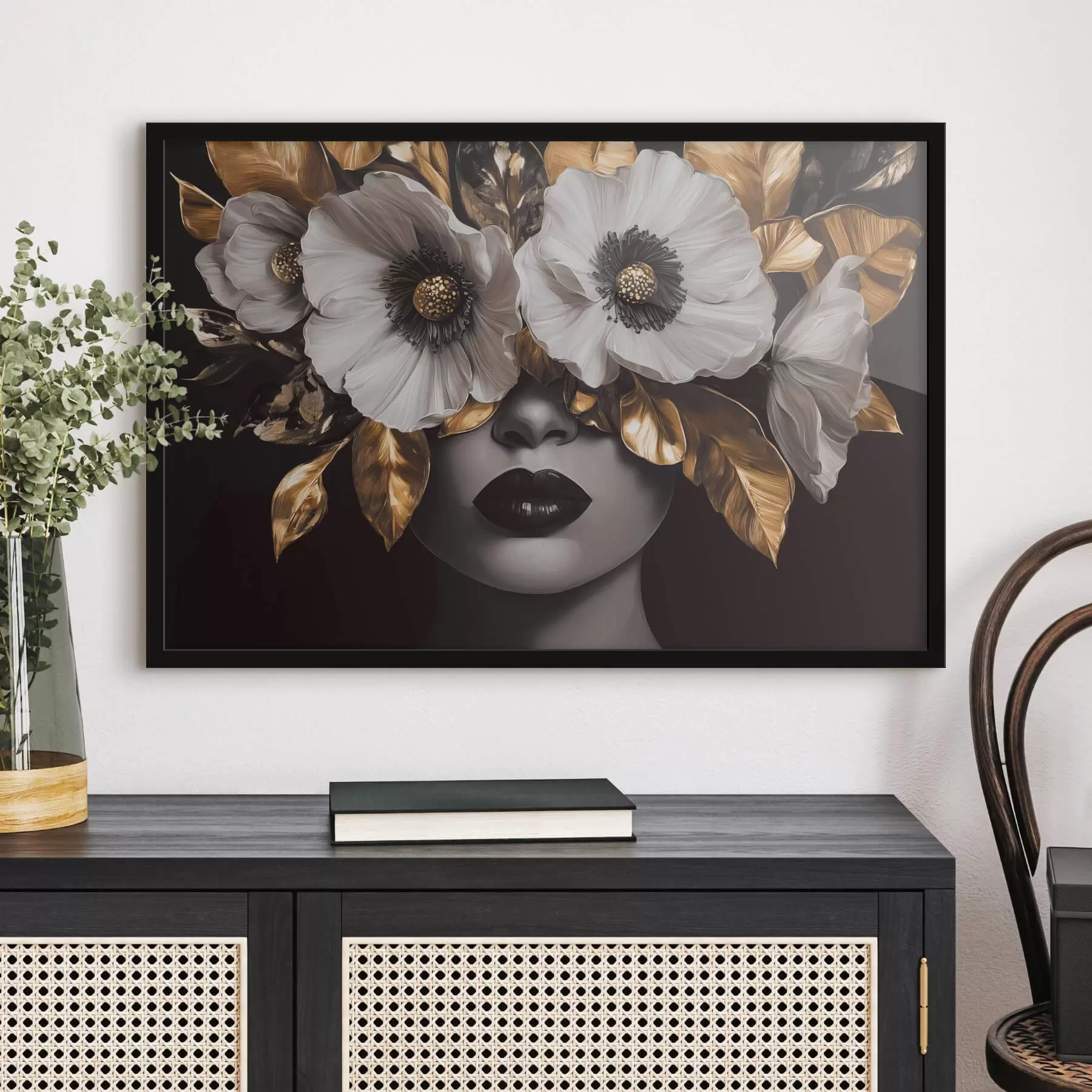 Wandbilder Halbabstraktes Porträt einer Frau mit Blumen f44365