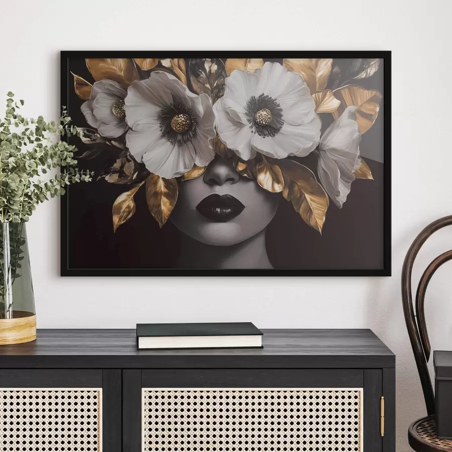 Fototapete Halbabstraktes Porträt einer Frau mit Blumen f44365