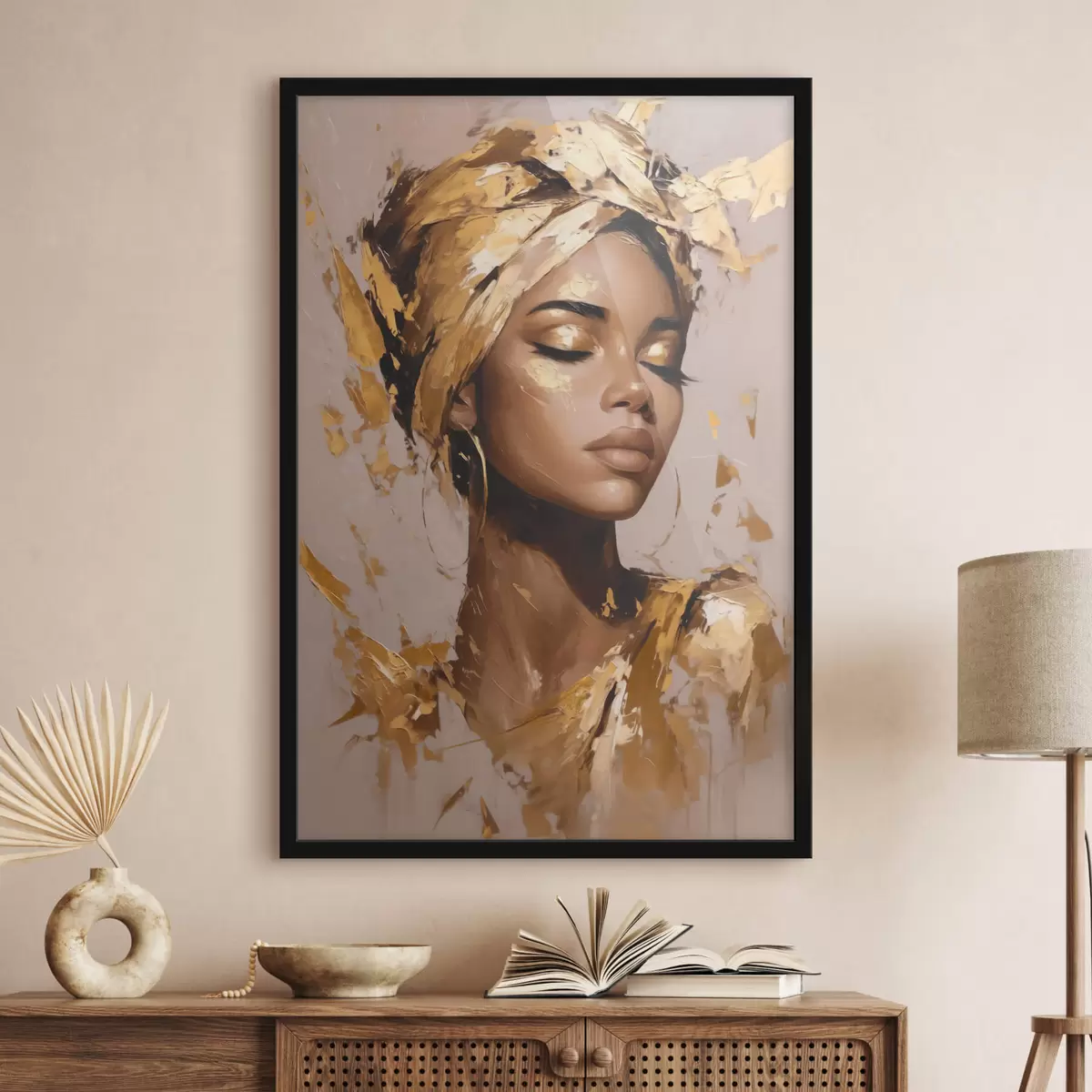 Poster Eine schöne elegante Frau, die ein Kopftuch trägt f44368