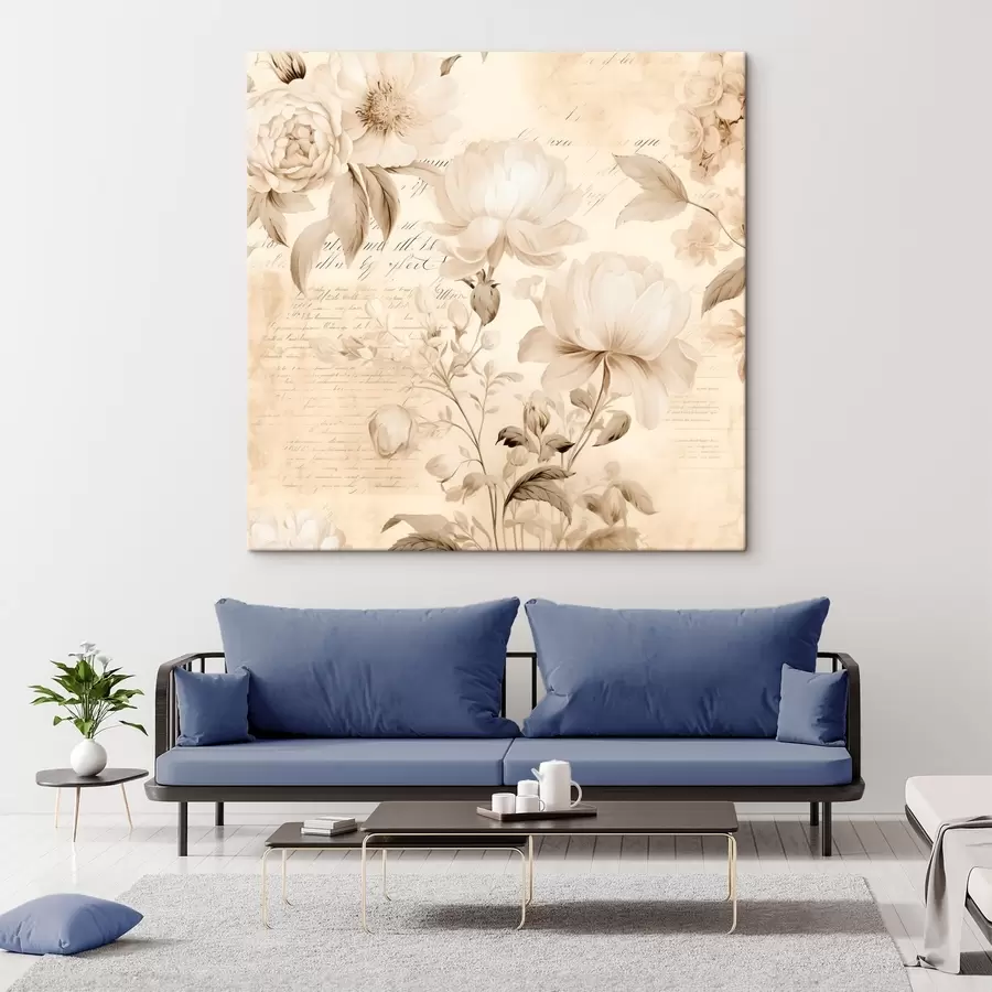 Wandbilder Vintage Zusammensetzung der cremig weißen Blumen s44332