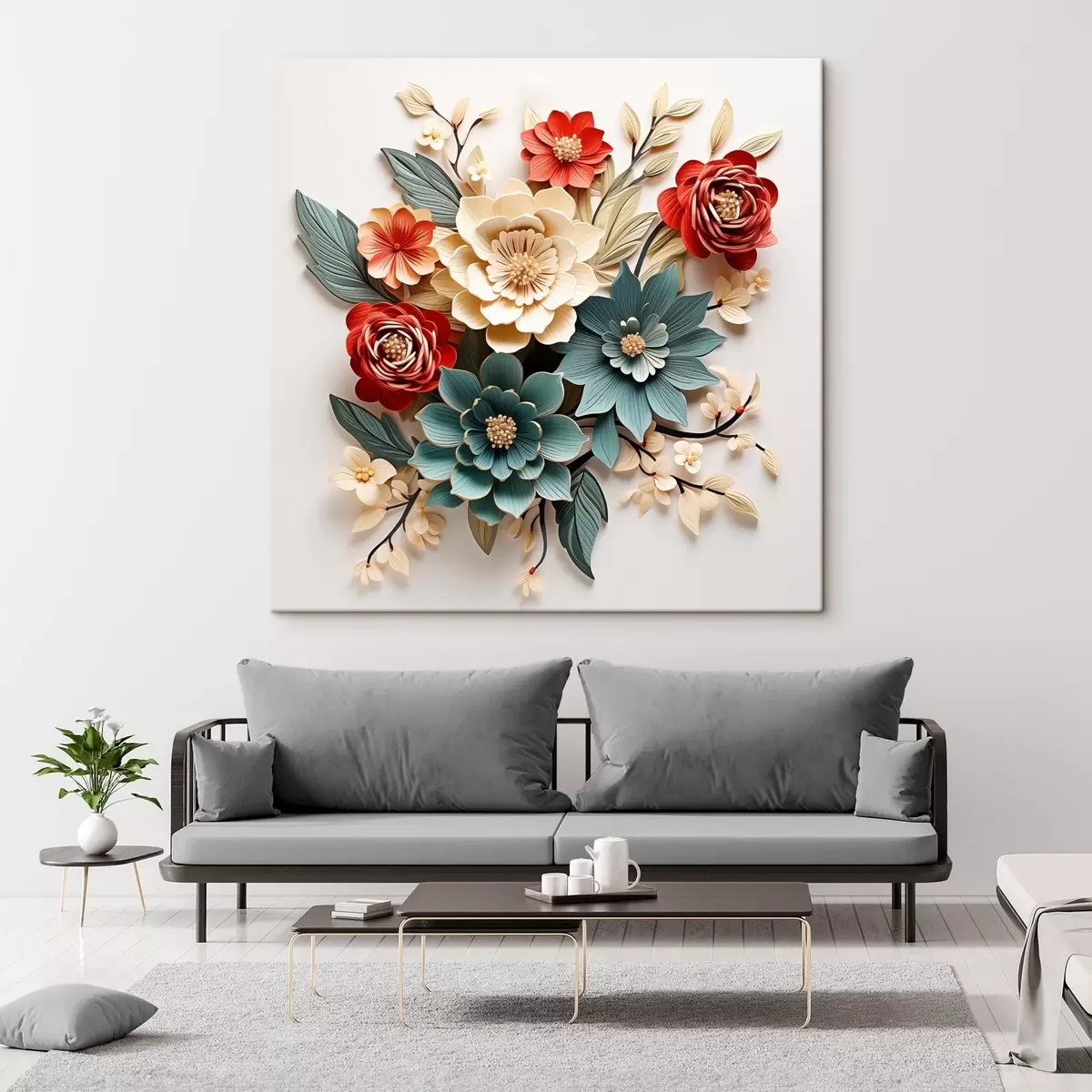 Wandbilder Helle und voluminöse 3D-Blumenkomposition s44338