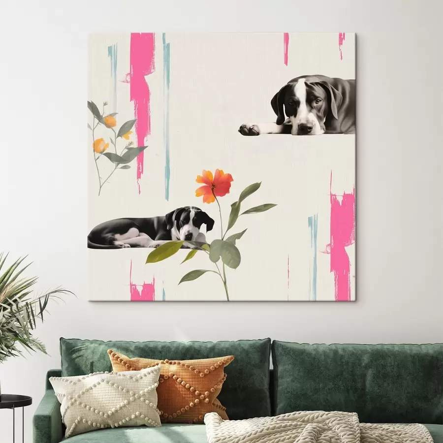 Wandbilder Schwarz-weiße Deutsche Dogge mit traurigen Augen s44339