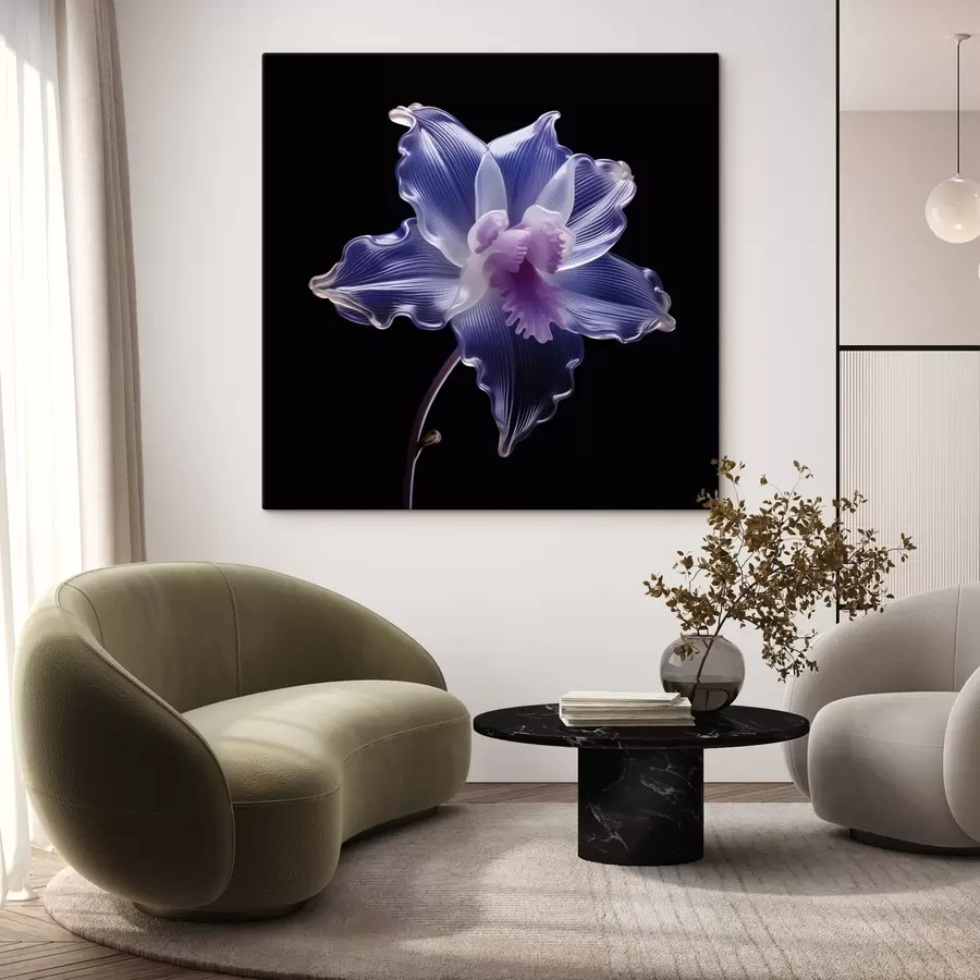 Wandbilder Transluzente Blütenblätter mit Adern auf schwarzem Hintergrund s44347