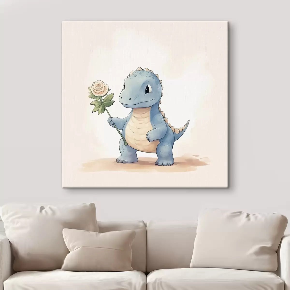 Wandbilder Kleiner Dinosaurier und eine zarte Blume s44351