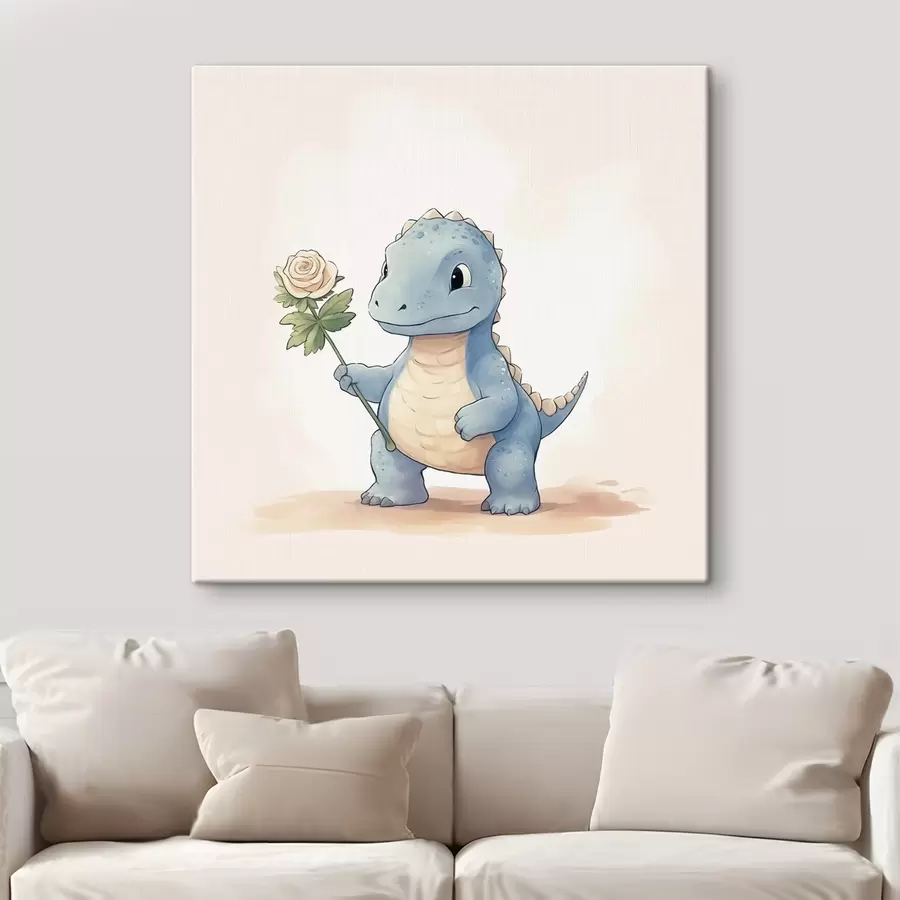 Wandbilder Kleiner Dinosaurier und eine zarte Blume s44351