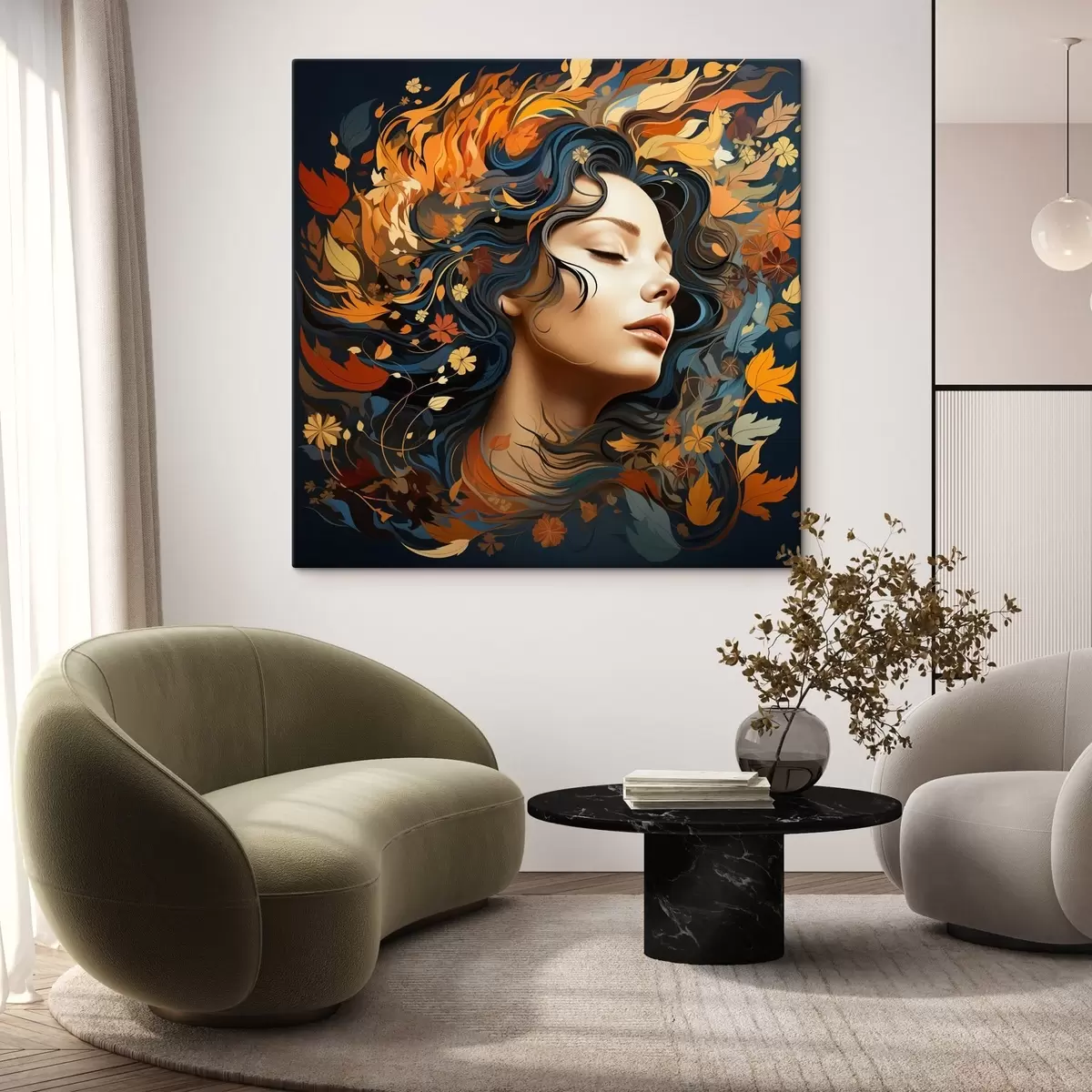 Wandbilder Mädchen und die fallenden Blätter s44358