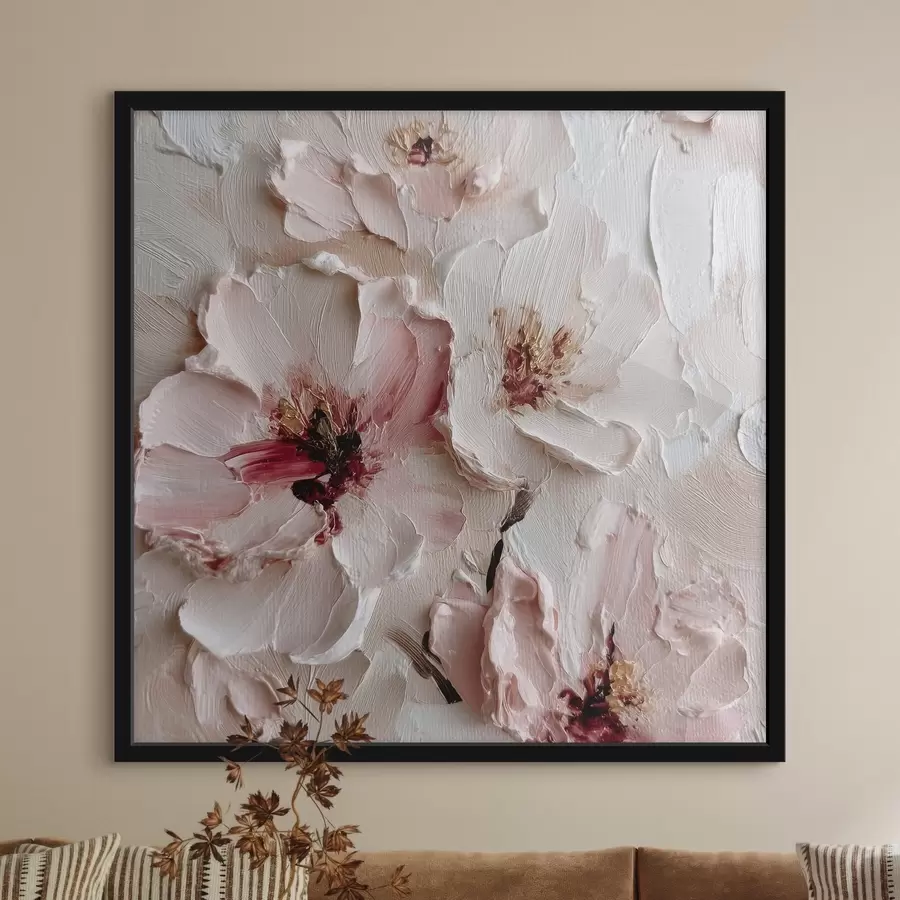 Fototapete Blumen mit Imitation im Impasto-Stil in rosa und weißen Strichen f44333