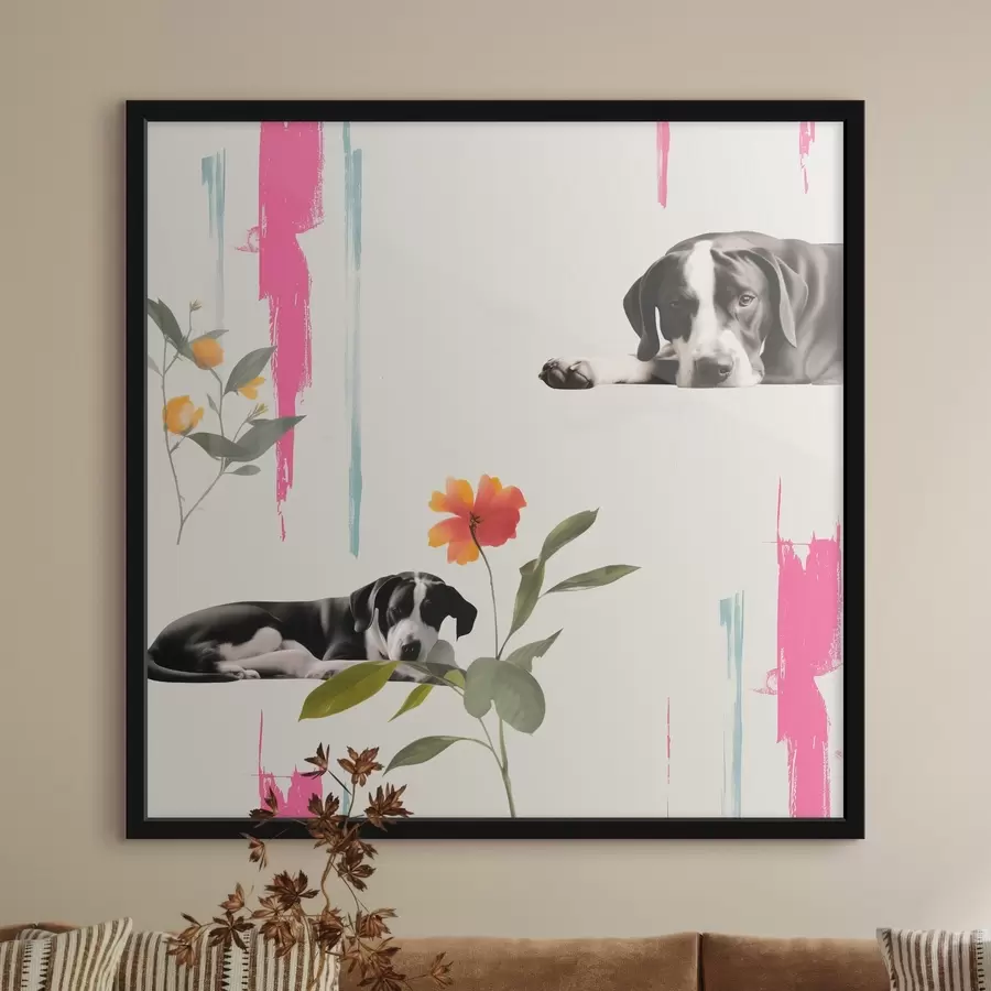 Fototapete Schwarz-weiße Deutsche Dogge mit traurigen Augen f44339