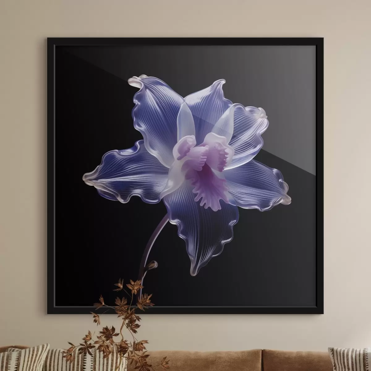 Poster Transluzente Blütenblätter mit Adern auf schwarzem Hintergrund f44347