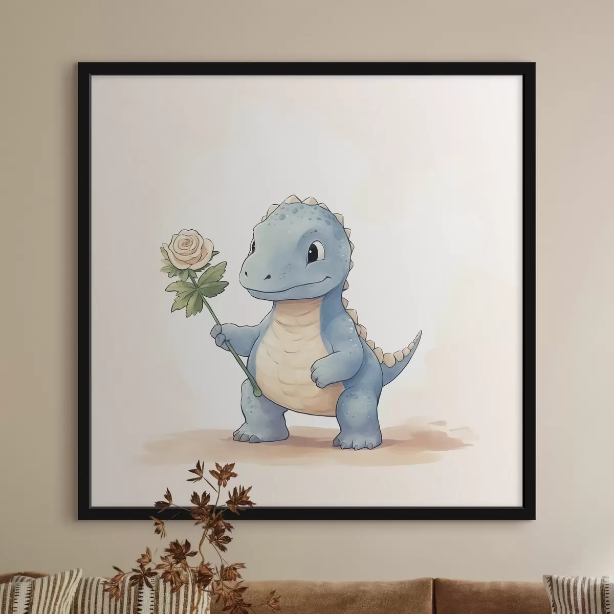 Poster Kleiner Dinosaurier und eine zarte Blume f44351
