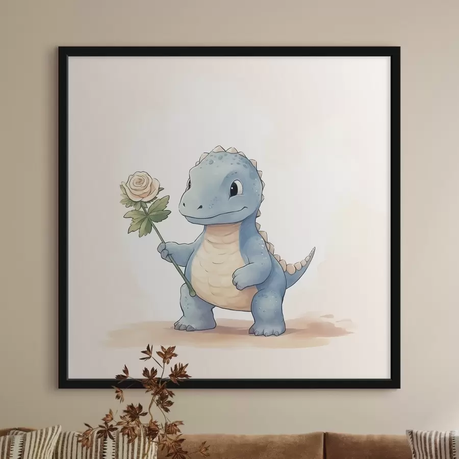 Fototapete Kleiner Dinosaurier und eine zarte Blume f44351
