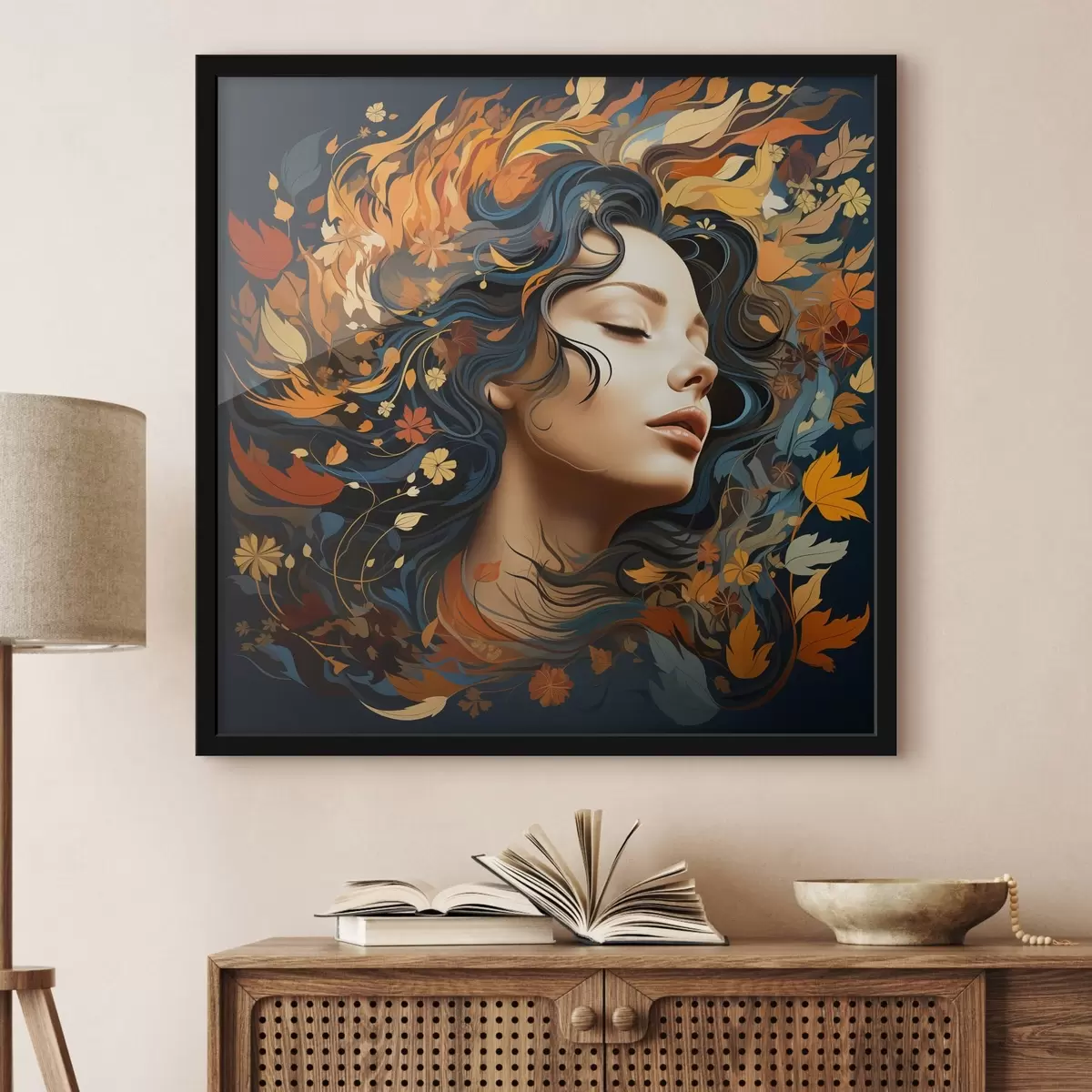 Poster Mädchen und die fallenden Blätter f44358