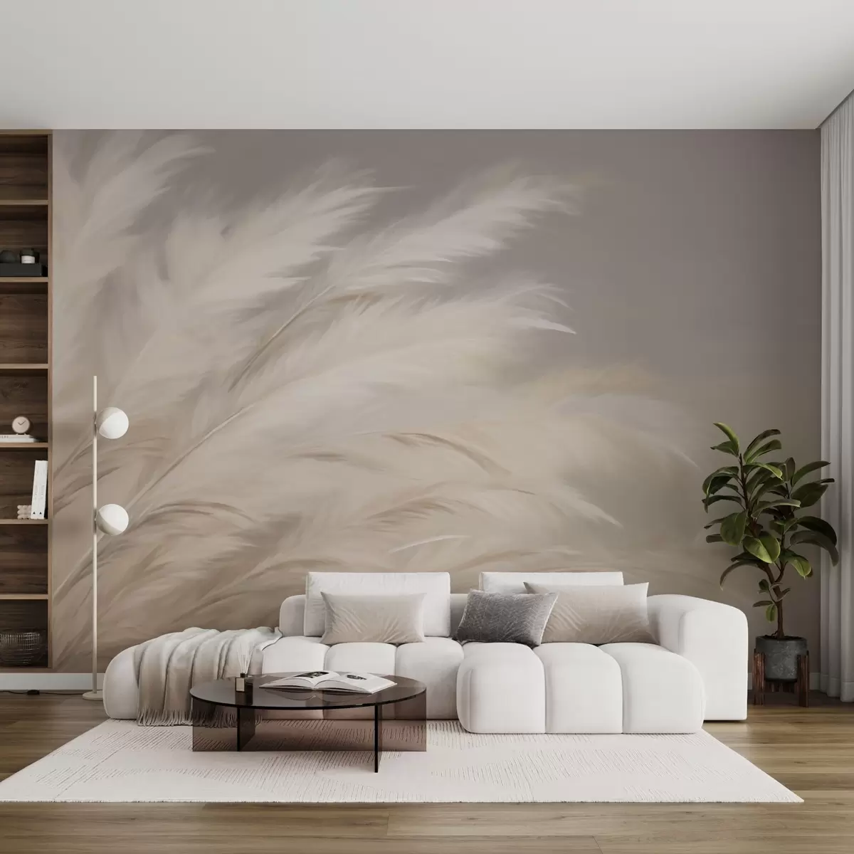 Fototapete Weiche, flauschige Gräser in Beige und Grau w03992