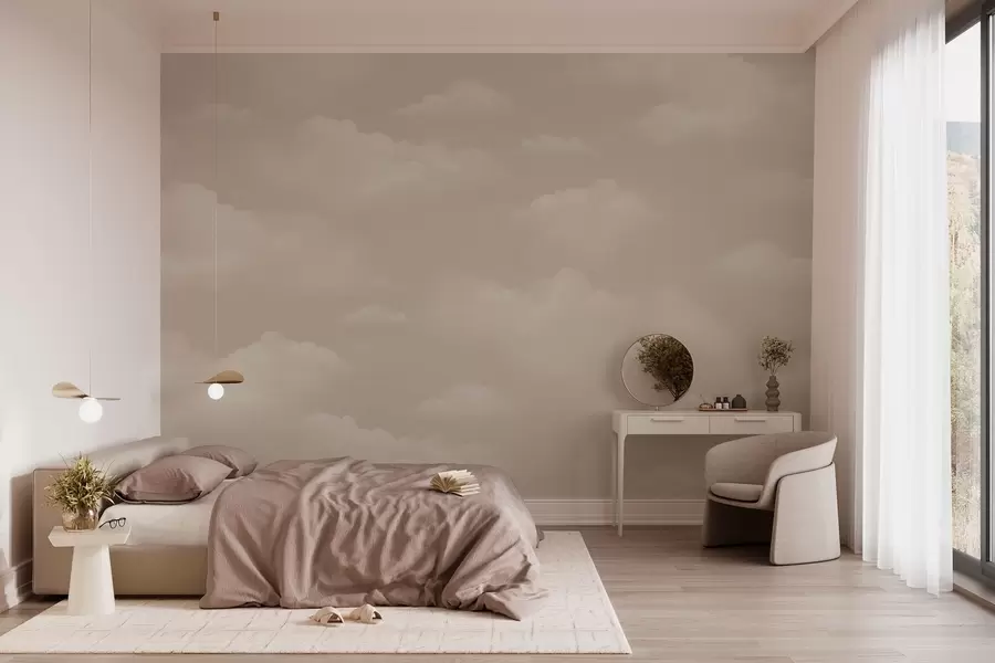 Fototapete Cremige Wolken auf einem hellbeigen Hintergrund w03994