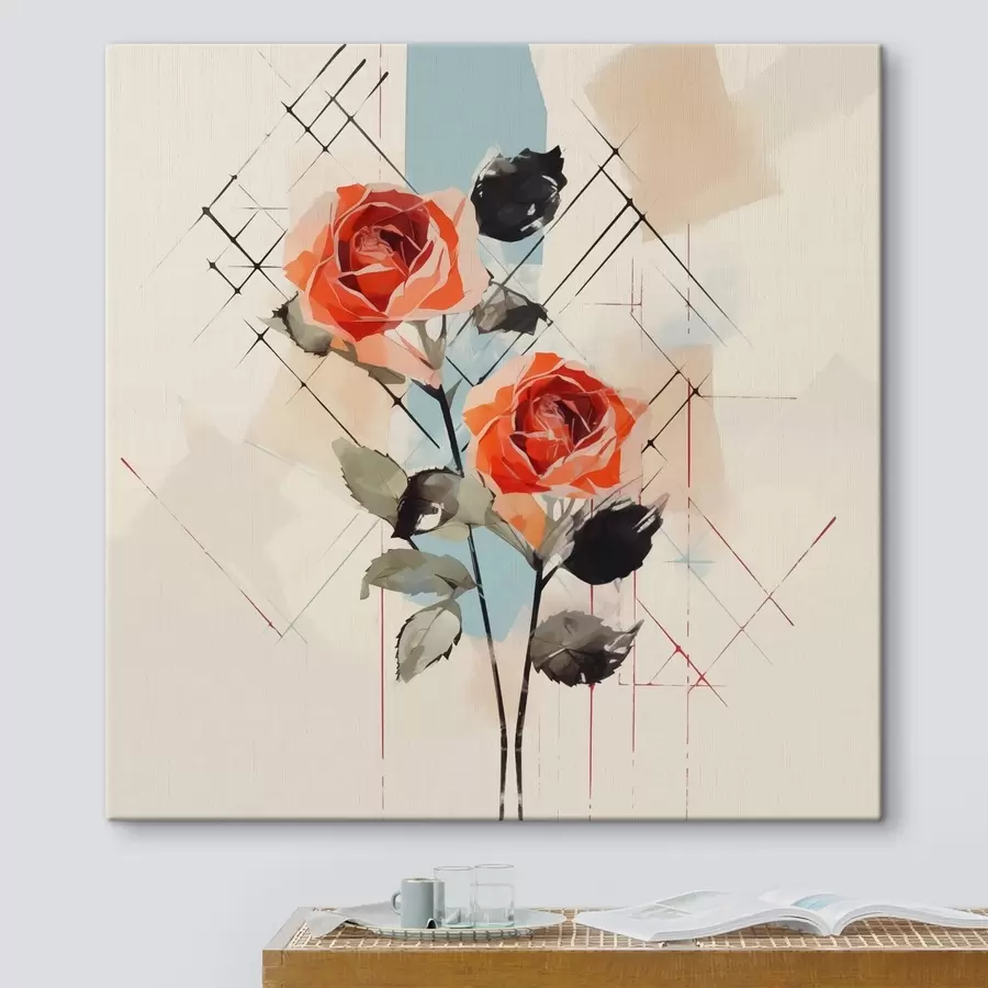 Wandbilder Rosen auf einem Hintergrund aus Linien und Flecken s44421