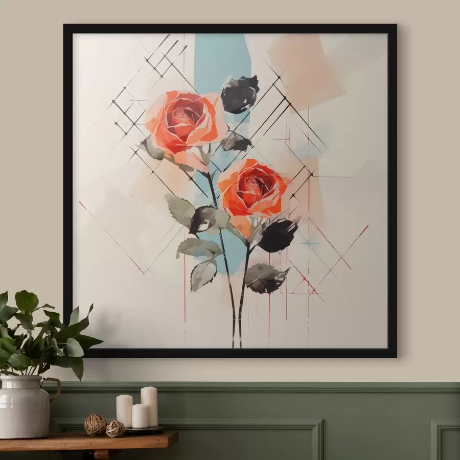 Fototapete Rosen auf einem Hintergrund aus Linien und Flecken f44421