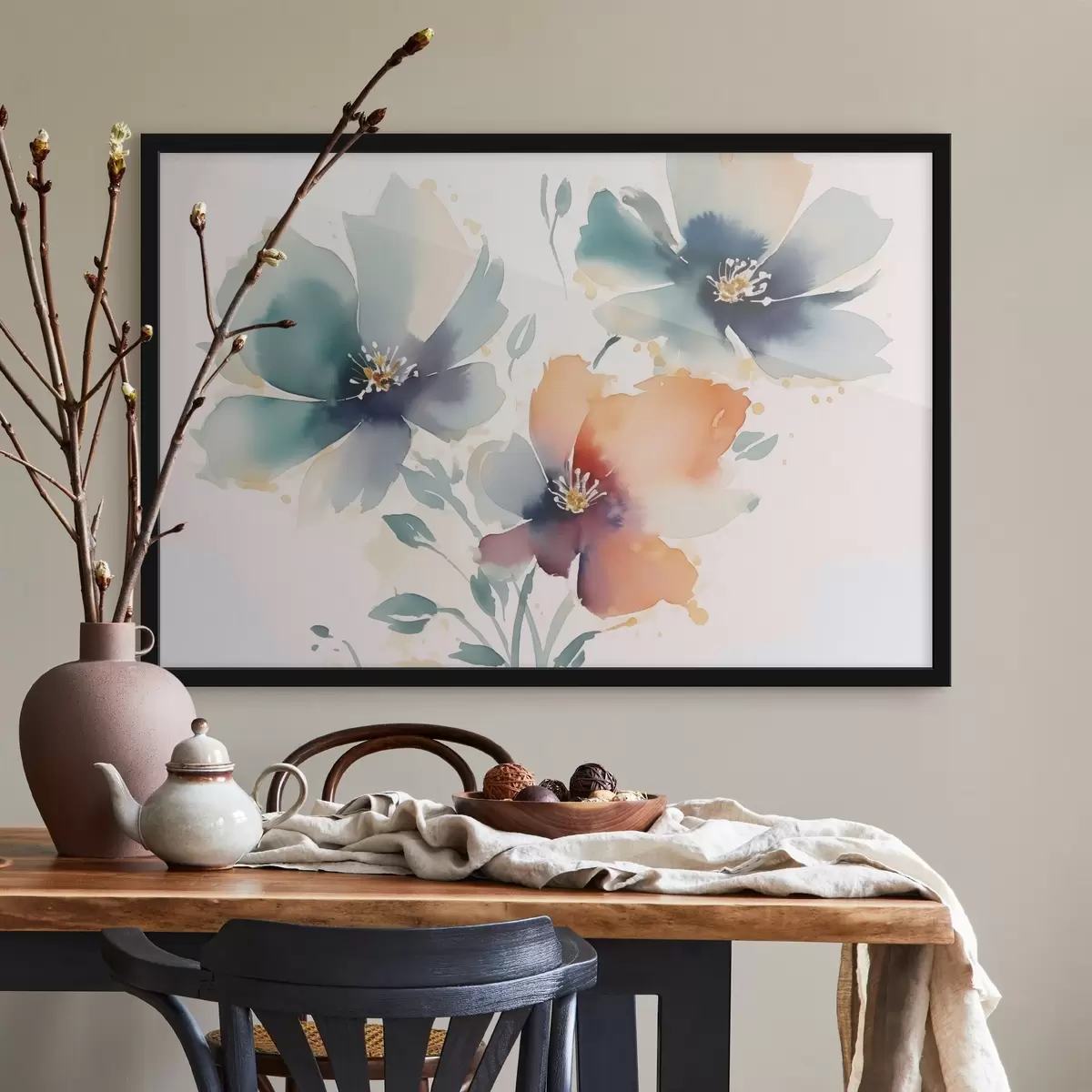 Poster Blumen Nachahmung von Aquarell f44424