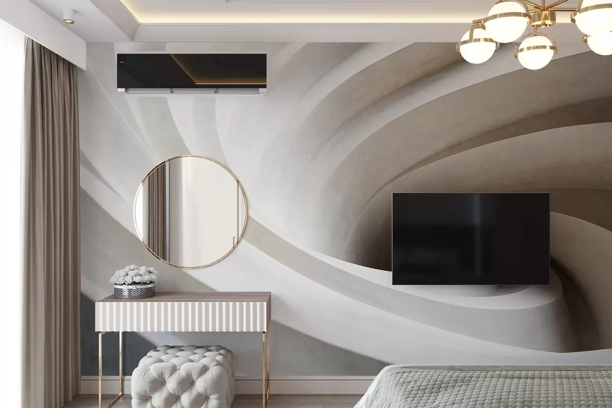 Fototapete Abstrakter, strukturierter Strudel aus weißen und beigen Schichten, der einen Wirbeleffekt erzeugt, dynamische Komposition, modernes, minimalistisches Design w09144