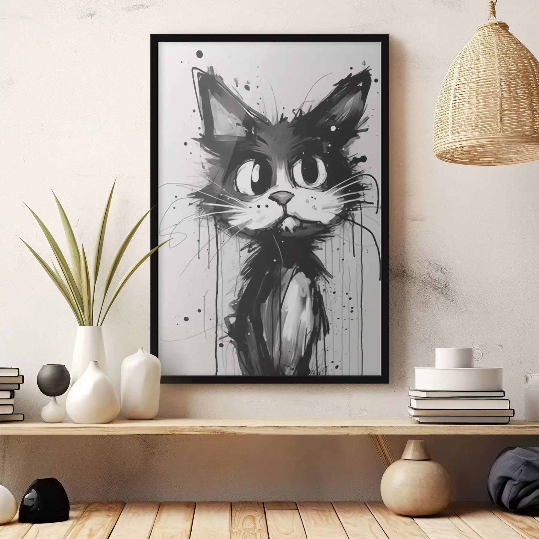 Wandbilder Katze im Skizzenstil mit Farbspritzern f44483