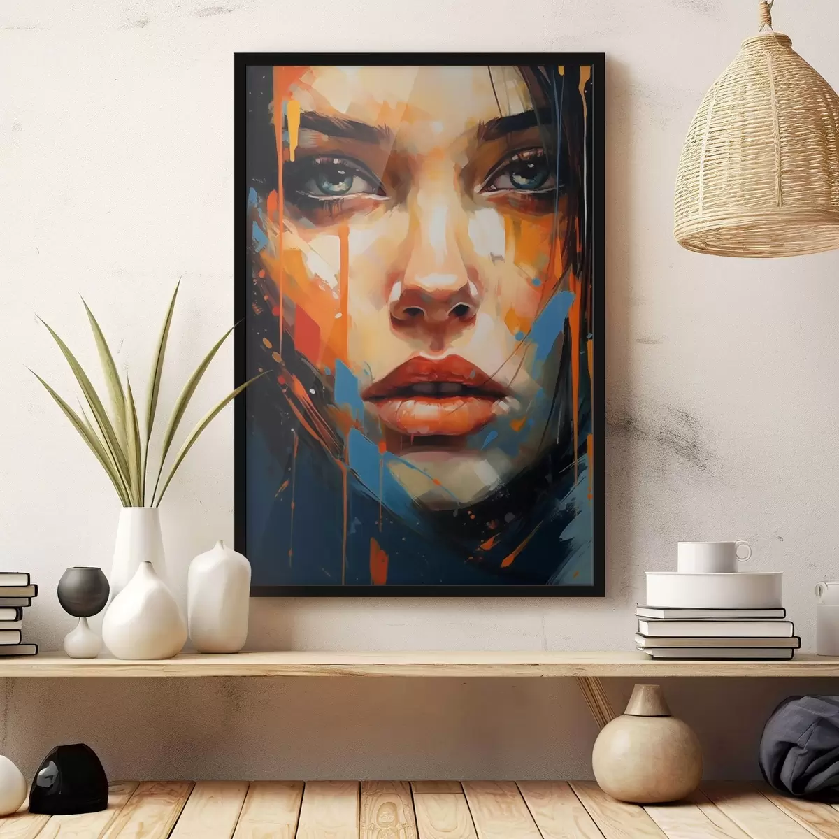 Poster Gesicht einer Frau mit hellen Strichen f44485