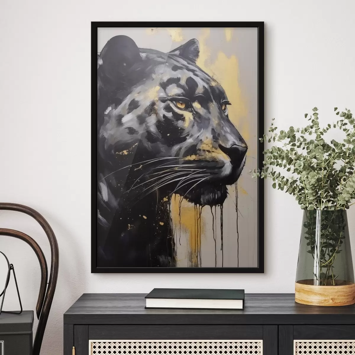 Poster Schwarzer Panther mit gelben Augen f44493