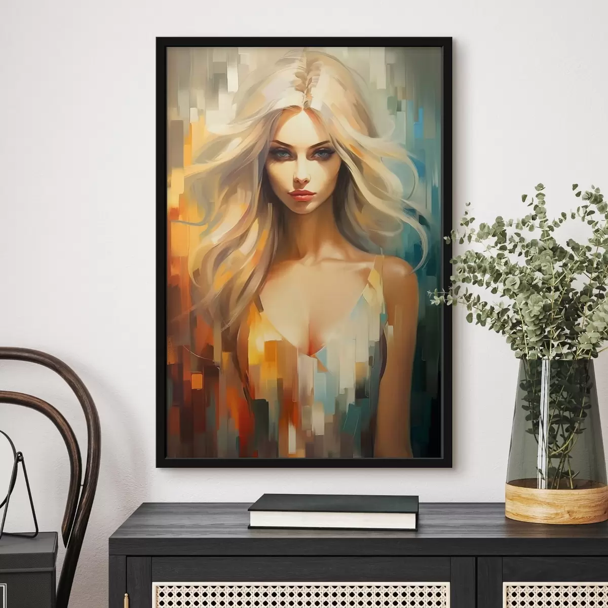 Poster Mädchen auf farbigem Hintergrund f44494