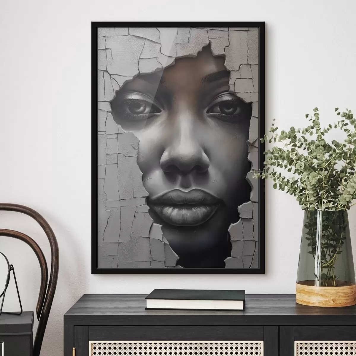 Poster Gesicht in den Ritzen der Wand f44495