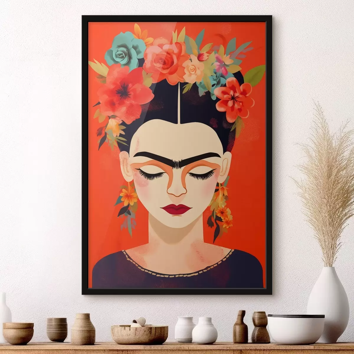 Poster Frida mit Blumen f44499
