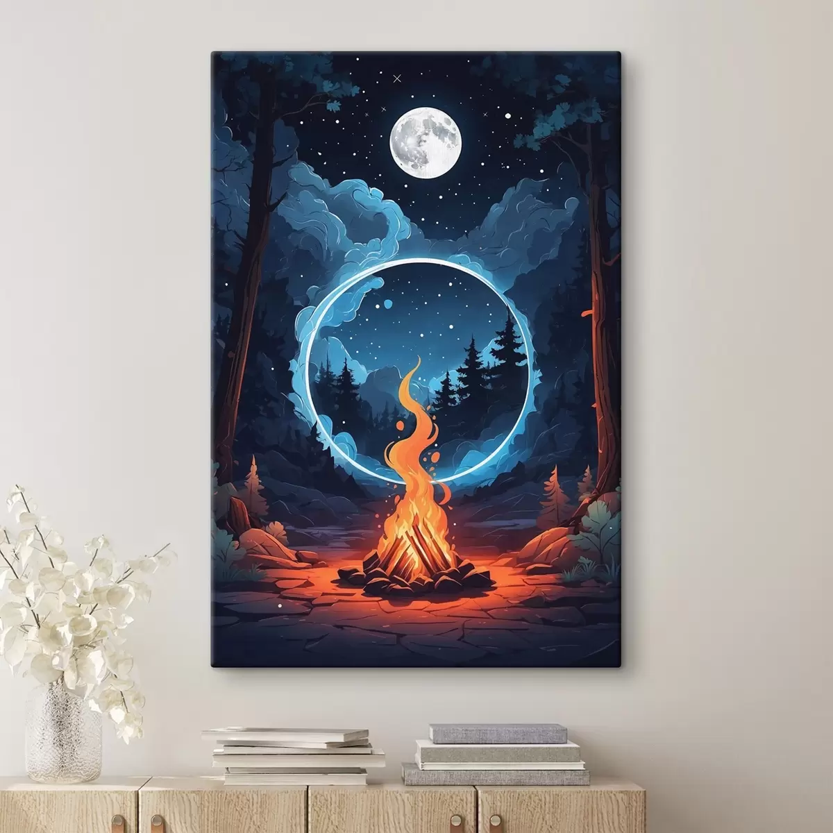 Wandbilder Lagerfeuer im nächtlichen Wald s44436