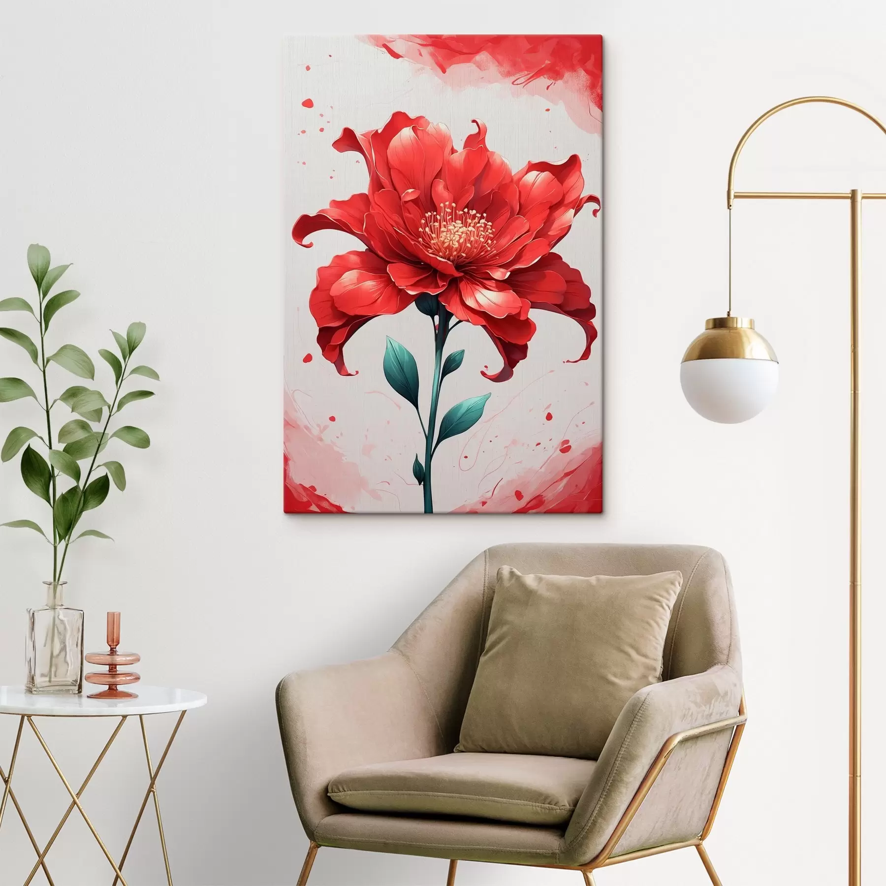 Wandbilder Rote Blume auf weiß-rotem Hintergrund s44442