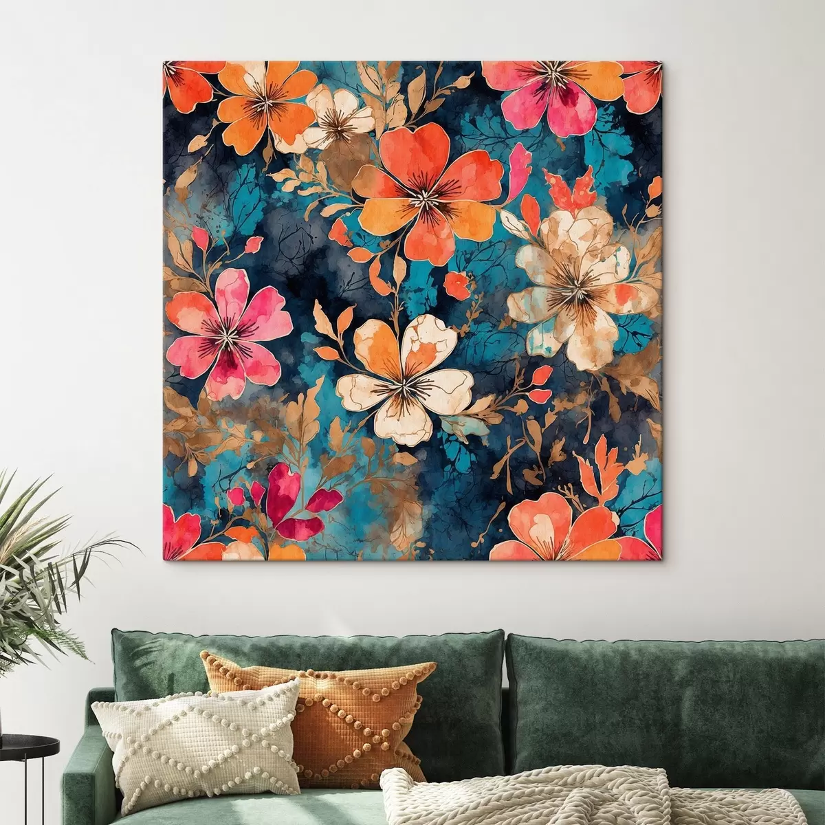 Wandbilder Mehrfarbige Acrylmalerei auf dunkelblauem Hintergrund Abstrakte mehrfarbige Acrylmalerei auf dunkelblauem Hintergrund blauer Hintergrund s44460