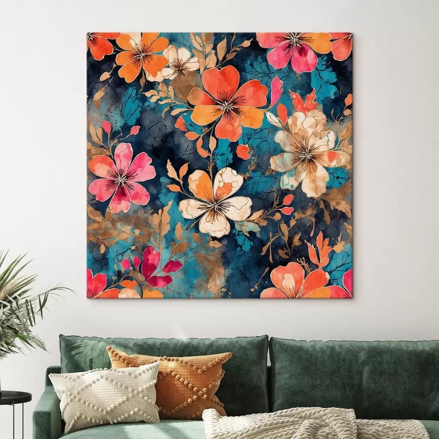 Wandbilder Mehrfarbige Acrylmalerei auf dunkelblauem Hintergrund Abstrakte mehrfarbige Acrylmalerei auf dunkelblauem Hintergrund blauer Hintergrund s44460