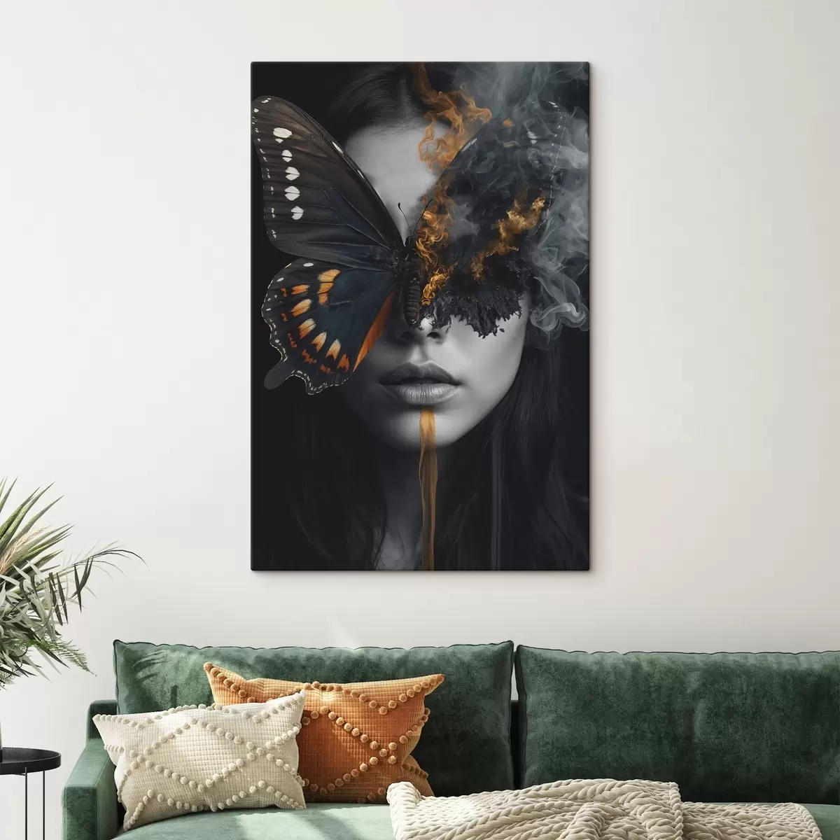 Wandbilder Brennender Schmetterling auf dem Gesicht eines Mädchens s44468