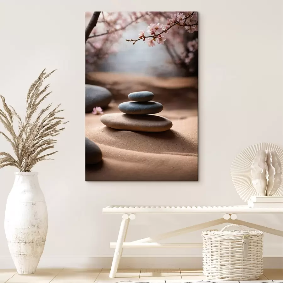 Wandbilder Steine auf Sand auf unscharfem Hintergrund s44475