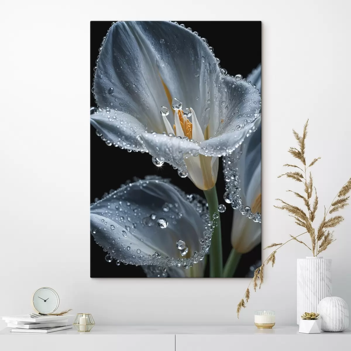 Wandbilder Transparente Blume auf schwarzem Hintergrund s44479