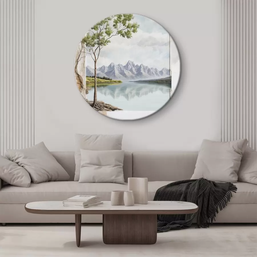 Wandbilder Blick auf den See und verschneite Berge im Rahmen r44458