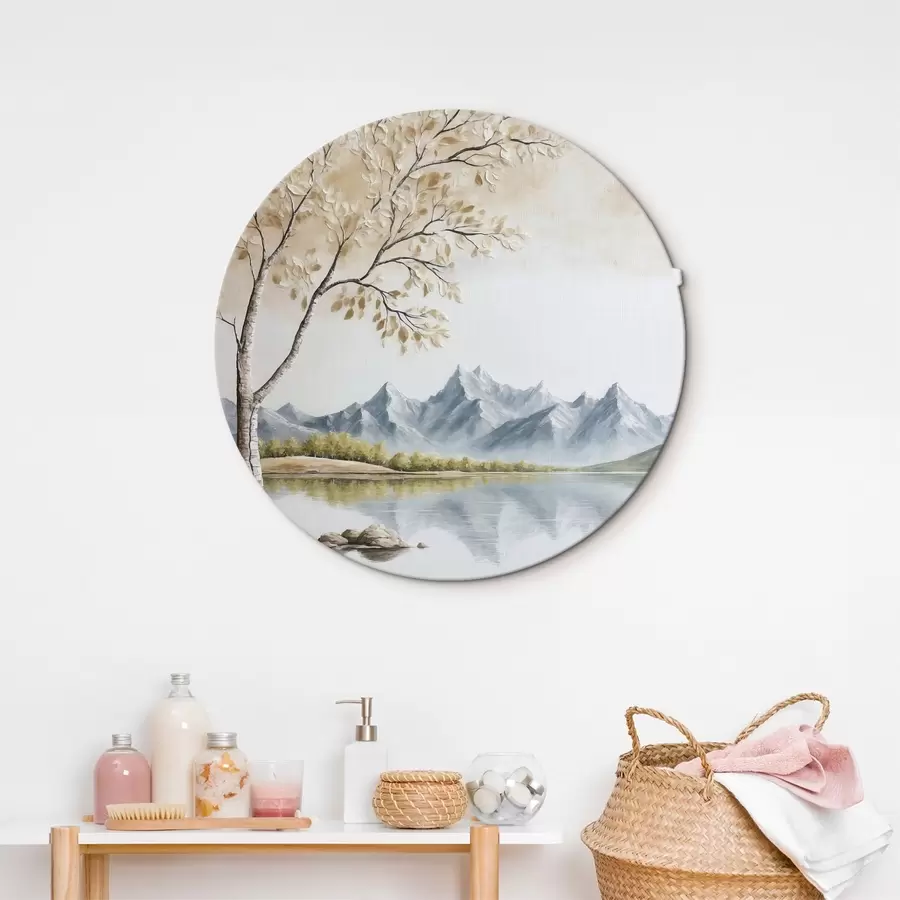 Wandbilder Baum auf See und verschneite Berge im Hintergrund r44459