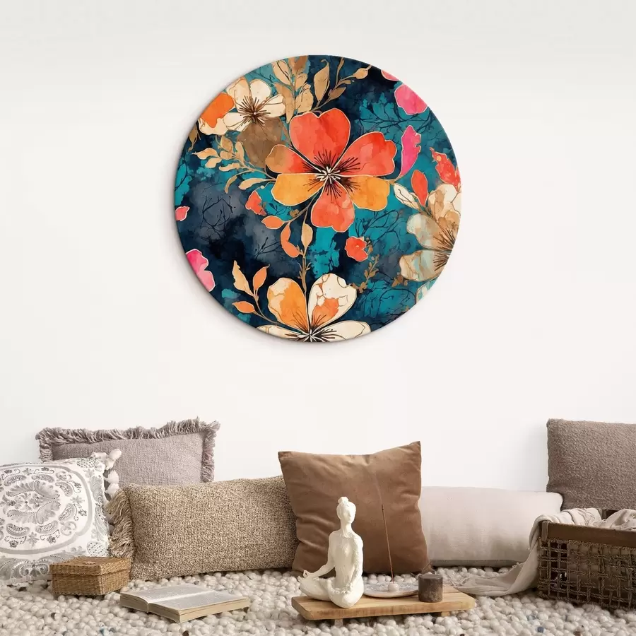 Wandbilder Mehrfarbige Acrylmalerei auf dunkelblauem Hintergrund Abstrakte mehrfarbige Acrylmalerei auf dunkelblauem Hintergrund blauer Hintergrund r44460