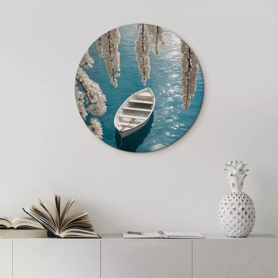 Wandbilder Weißes Boot unter einem Baum r44482